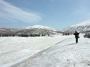 雪に覆われた大谷地湿原